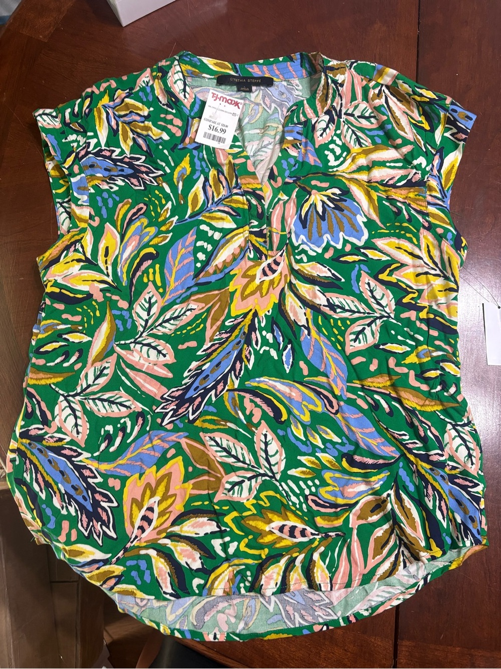 Cynthia Steffe Green Multicolor Floral Cap-Sleeve Blouse